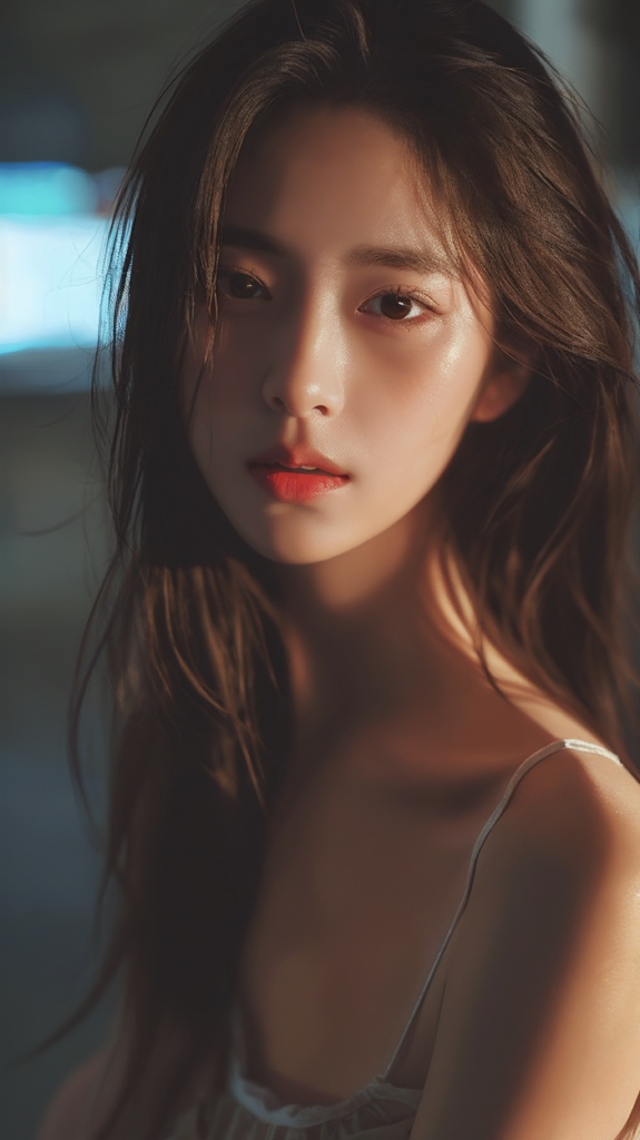 00896-670596703-realistic, sdmai, Portrait, side light, 1girl, solo, long hair, brown hair, lips, brown eyes, breasts, upper body_ _lora_SDMAI侧光